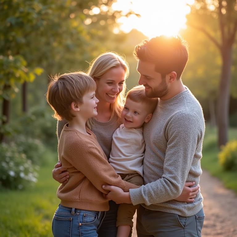 A heartwarming family portrait taken in a park.
