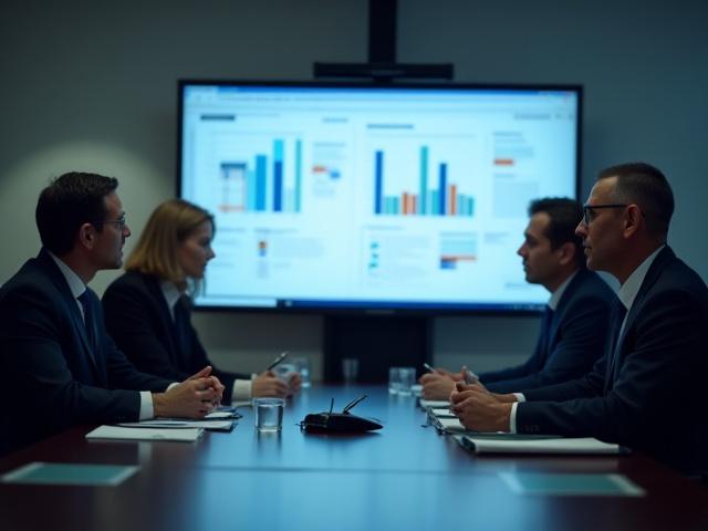Government officials and public health experts reviewing health policy documents in a meeting room.